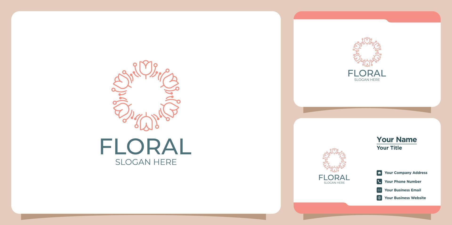 logotipo de flor de beleza minimalista de salão e logotipo de conceito de forma de silhueta de spa e modelo de cartão de visita vetor