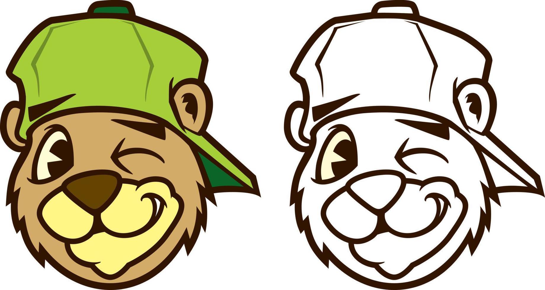 personagem de urso de hip hop de desenho animado marrom legal com boné. piscando. ilustração em vetor clipart