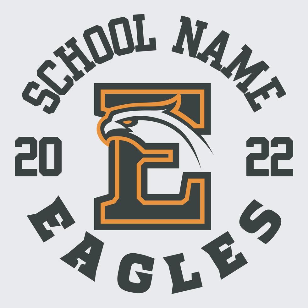 letra e com vetor de design de logotipo de mascote de águia com estilo de conceito de ilustração moderna para impressão de crachá, emblema e camiseta.