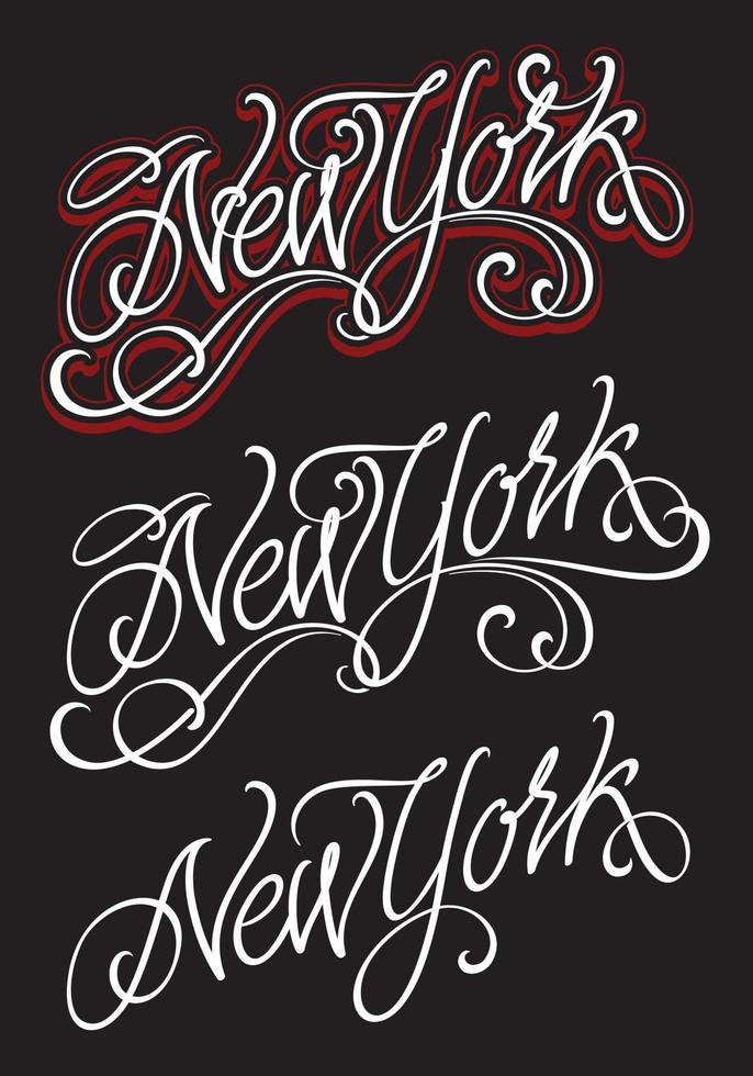 camiseta manuscrita caligráfica de nova york vintage vestuário design de moda impressão com aparência angustiada vetor
