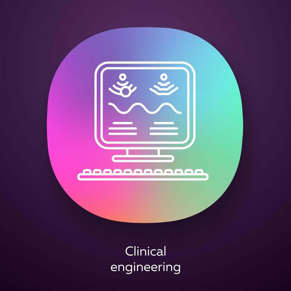 ícone do aplicativo de engenharia clínica. gestão de tecnologia em saúde. uso de equipamentos de ultra-som biomédico. Bioengenharia. interface de usuário ui ux. web ou aplicativo móvel. ilustração vetorial isolada vetor