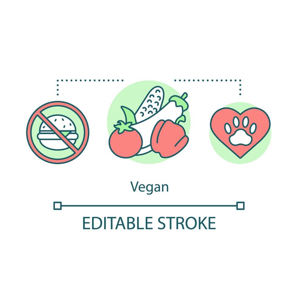 estilo de vida vegano, ícone do conceito de vegetarianismo. ilustração de linha fina de ideia de nutrição saudável. rejeição de fast food, nutrição orgânica e bem-estar animal. desenho de contorno isolado de vetor. traço editável vetor