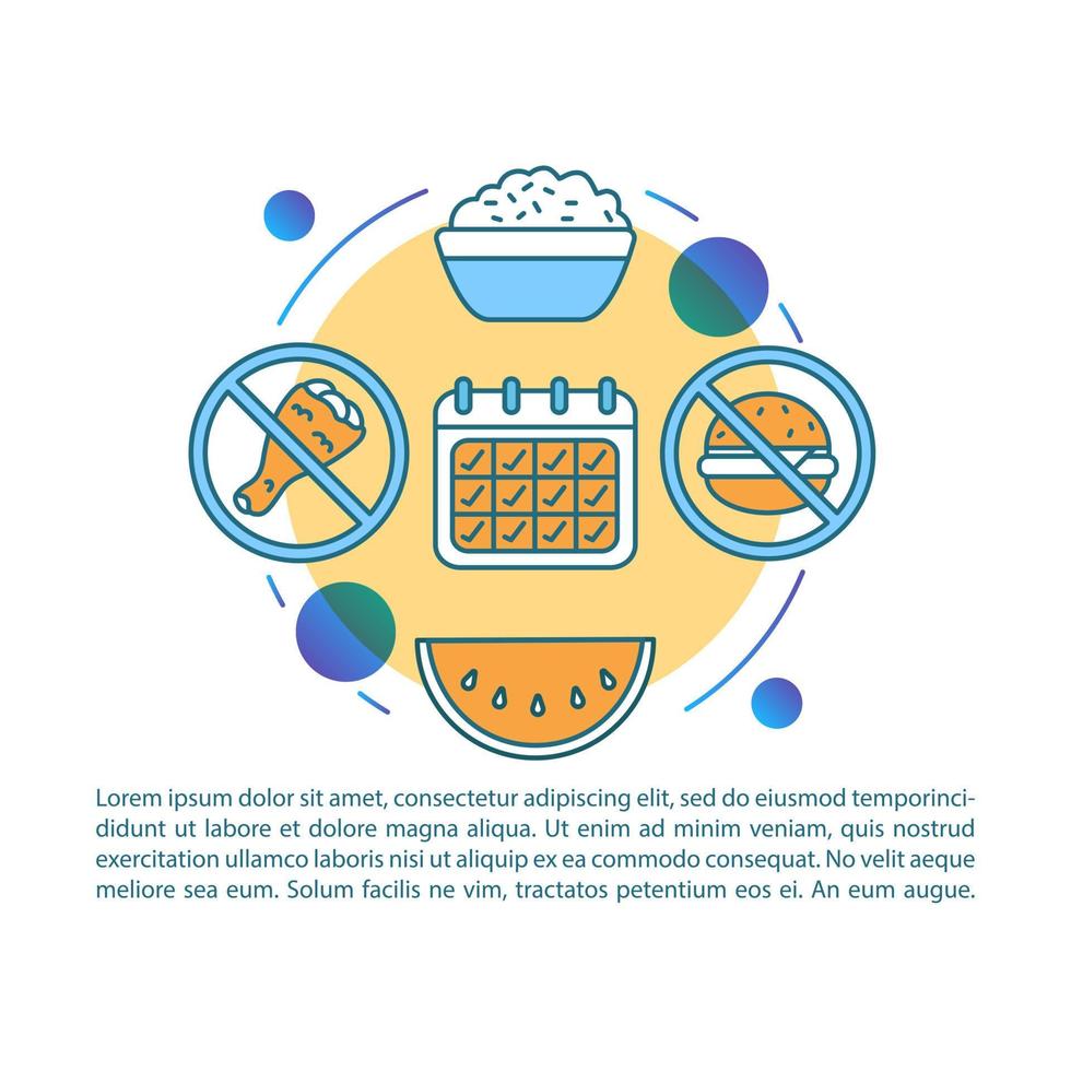 modelo de vetor de página de artigo de dieta. brochura de estilo de vida vegetariano, revista, elemento de design de livreto com ícones lineares e caixas de texto. design de impressão. ilustrações de conceito com espaço de texto