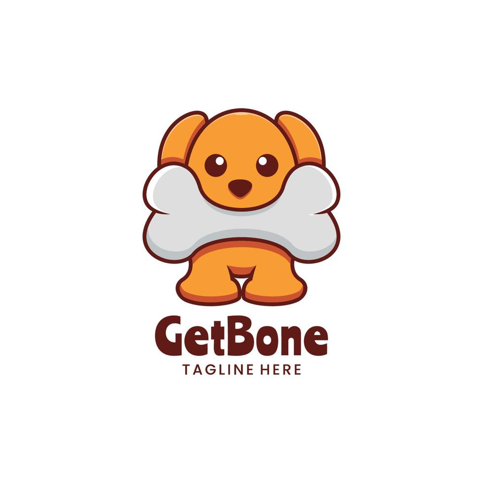 cão de ilustração de logotipo de vetor obter estilo de desenho animado de mascote de osso.