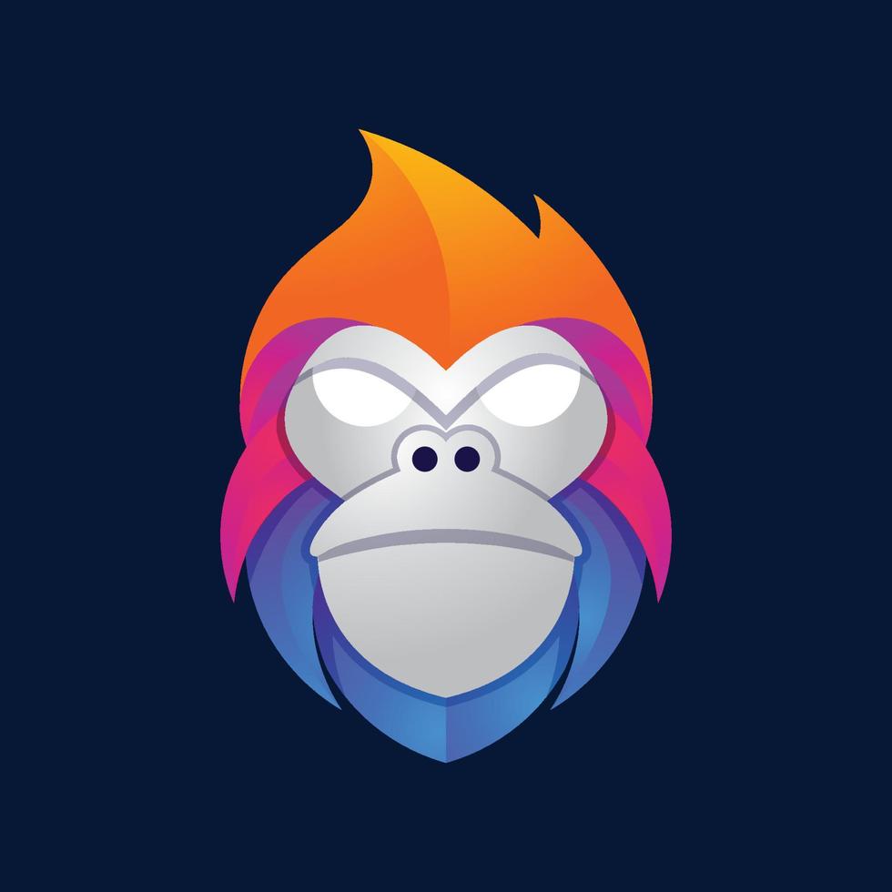 vetor de logotipo gradiente colorido de cabeça de macaco macaco