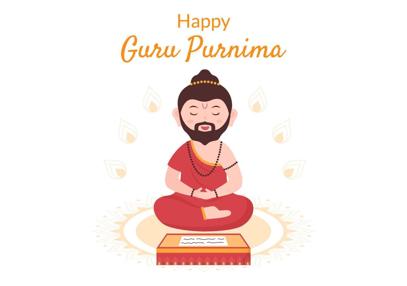 feliz guru purnima do festival indiano para professores espirituais e acadêmicos em ilustração de fundo de flor de desenho animado plano vetor
