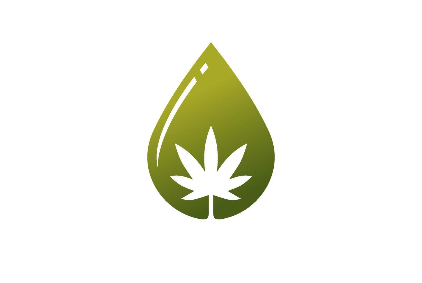 gota de óleo de água com folha de maconha maconha ganja para vetor de design de logotipo cbd de cânhamo
