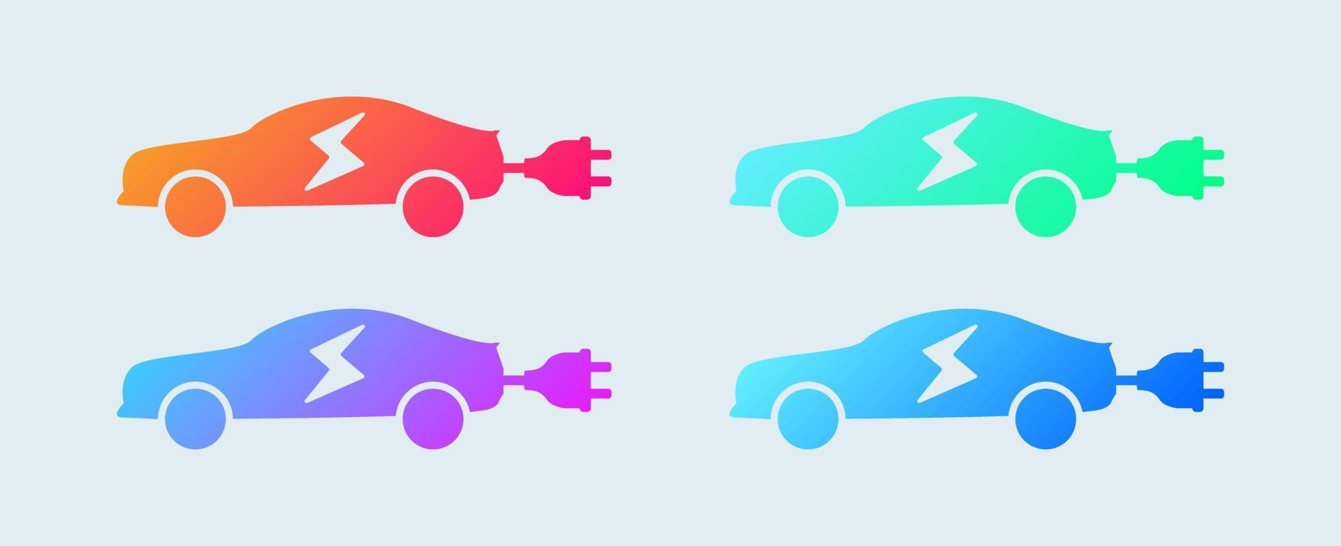 carro elétrico com símbolo de ícone de plugue em cores gradientes. ícone de vetor de veículo elétrico.