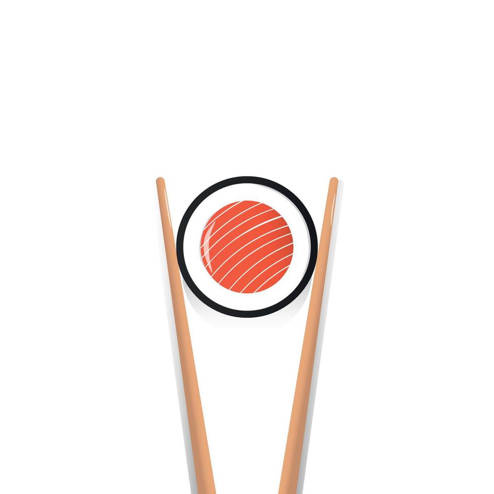 pauzinhos segurando o rolo de sushi. conceito de lanche, nutrição exótica, restaurante, frutos do mar. isolado no fundo branco. ilustração em vetor design de logotipo moderno de tendência de estilo simples