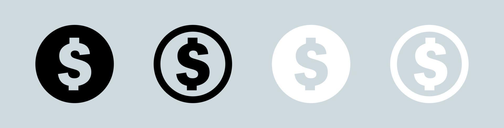 ícone de nota de dólar definido em cores círculo preto e branco. ícone de vetor de moeda americana.