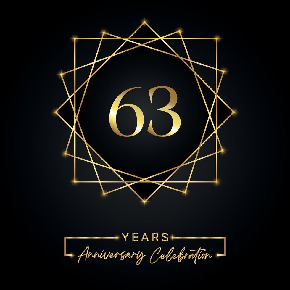 Projeto de comemoração de aniversário de 63 anos. logotipo de 63 anos com moldura dourada isolada em fundo preto. design vetorial para evento de comemoração de aniversário, festa de aniversário, cartão de felicitações. vetor