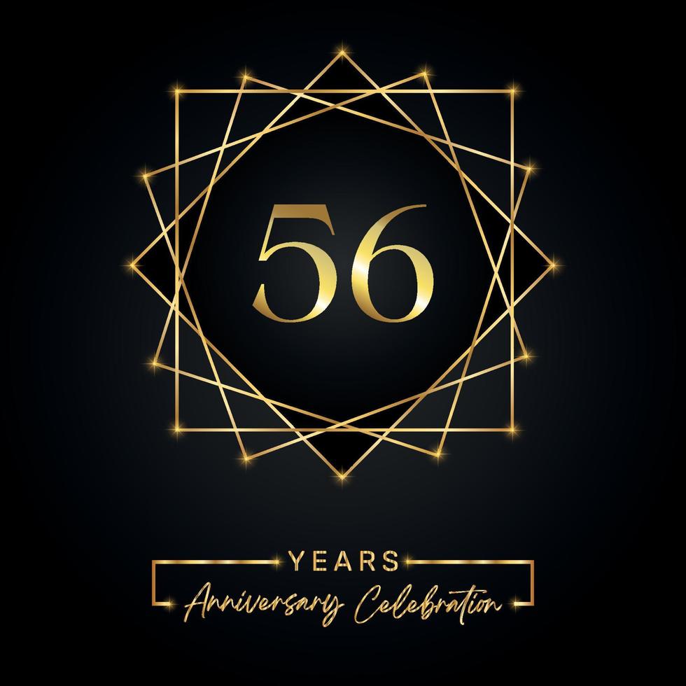 Projeto de comemoração de aniversário de 56 anos. logotipo de 56 anos com moldura dourada isolada em fundo preto. design vetorial para evento de comemoração de aniversário, festa de aniversário, cartão de felicitações. vetor