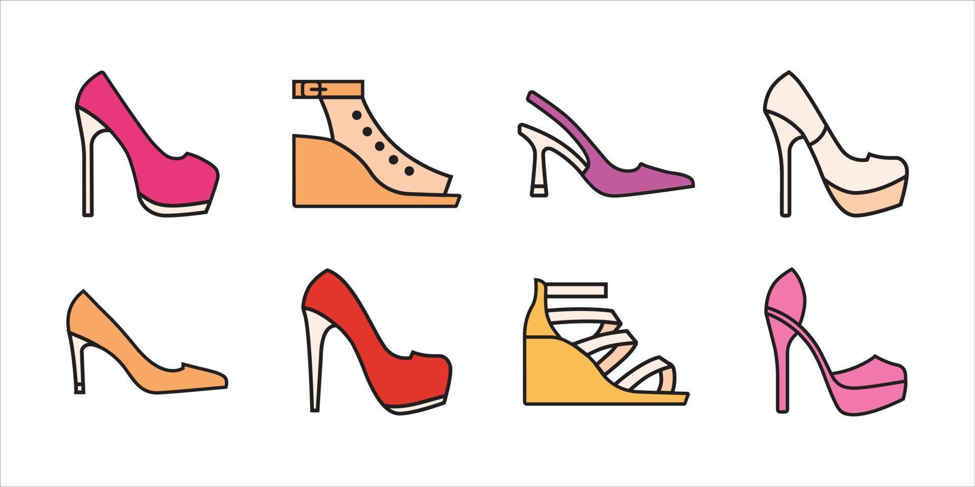 coleção de sapatos de salto alto para moda e beleza em ilustração vetorial vetor