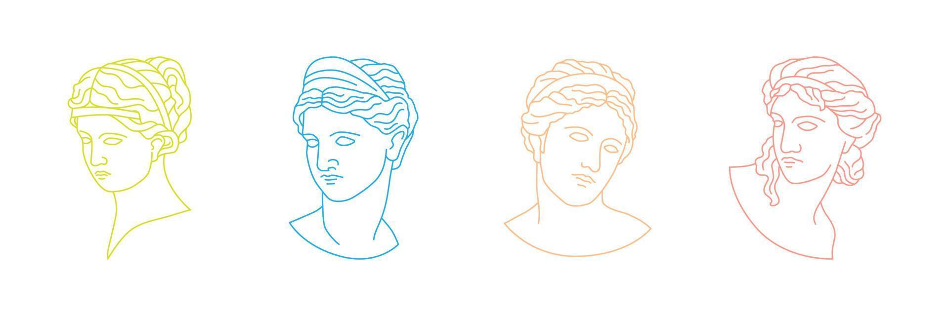 coleção de esculturas de retratos gregos e romanos em ilustrações desenhadas à mão vetor