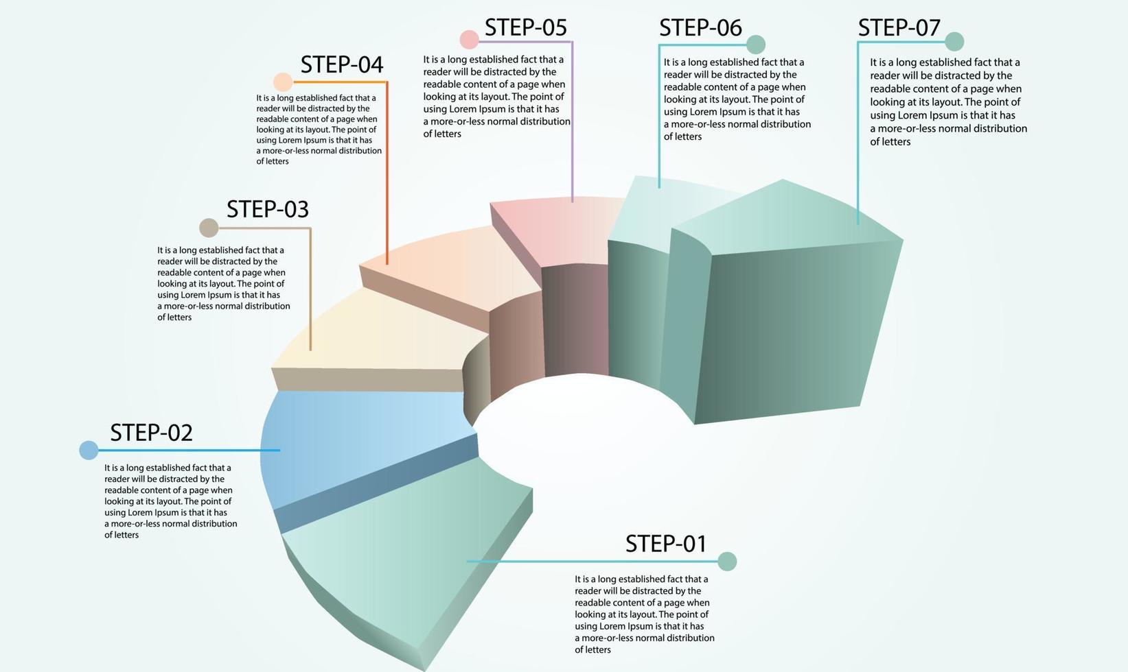 passo de conceito de processo de modelo de vetor de círculo infográfico para sistema de aprendizagem de estratégia ou educação