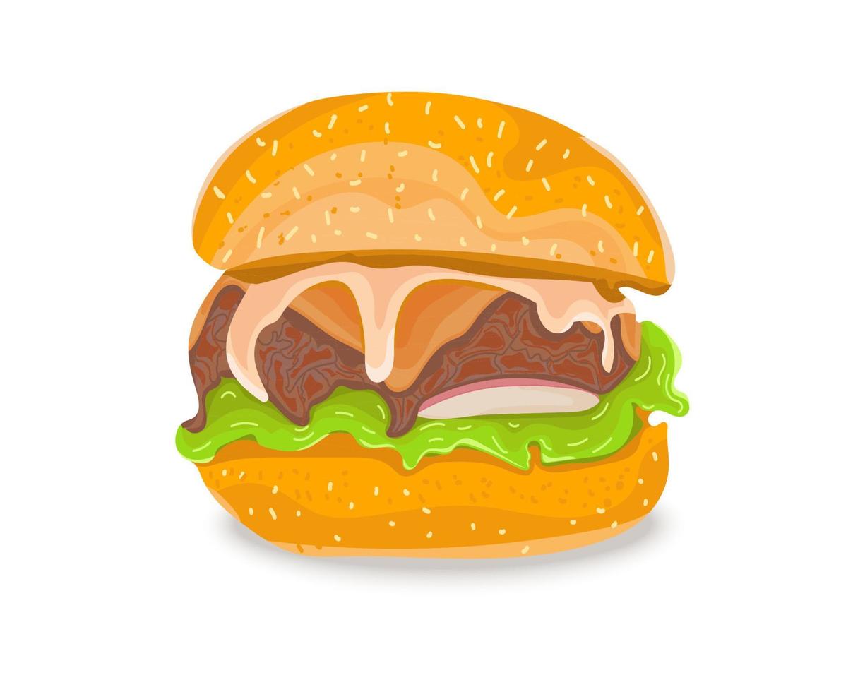 ilustração de hambúrguer recheado com queijo e macarrão vetor