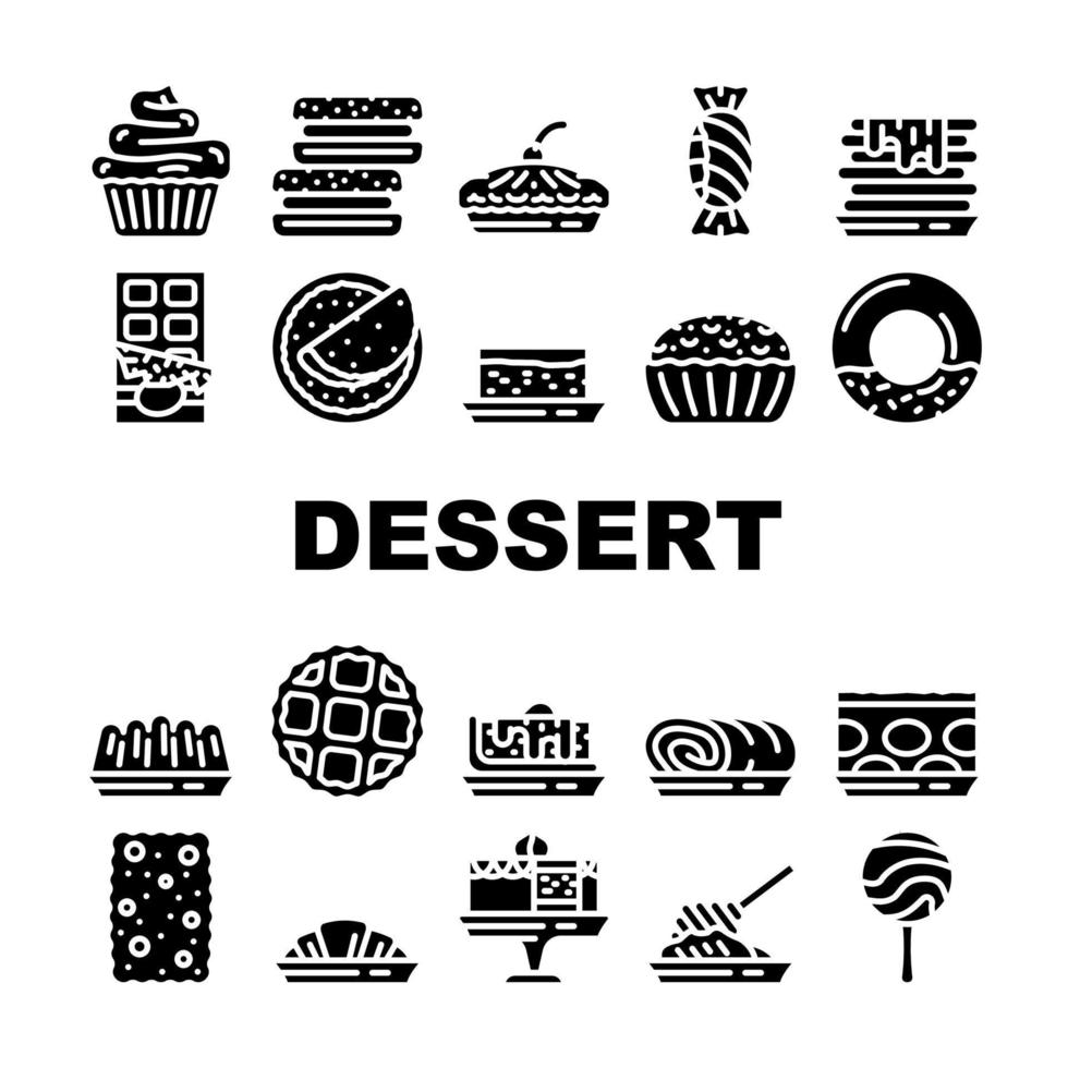 vetor de conjunto de ícones de coleção de comida deliciosa de sobremesa