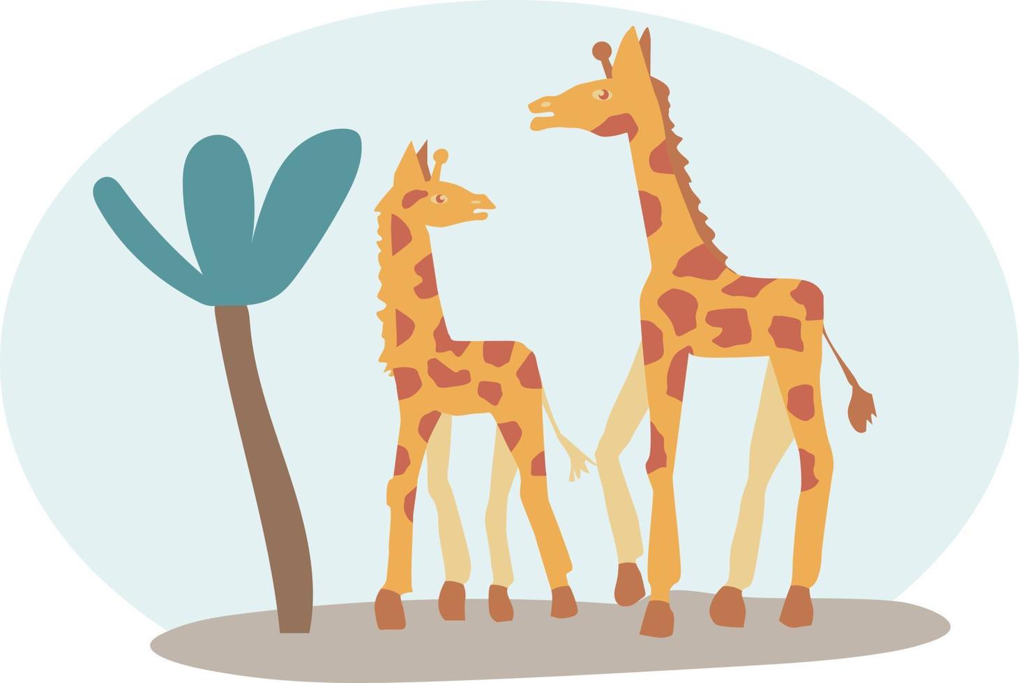 cartaz com animais fofos. girafa estilizada mãe e filho caminhando juntos vetor