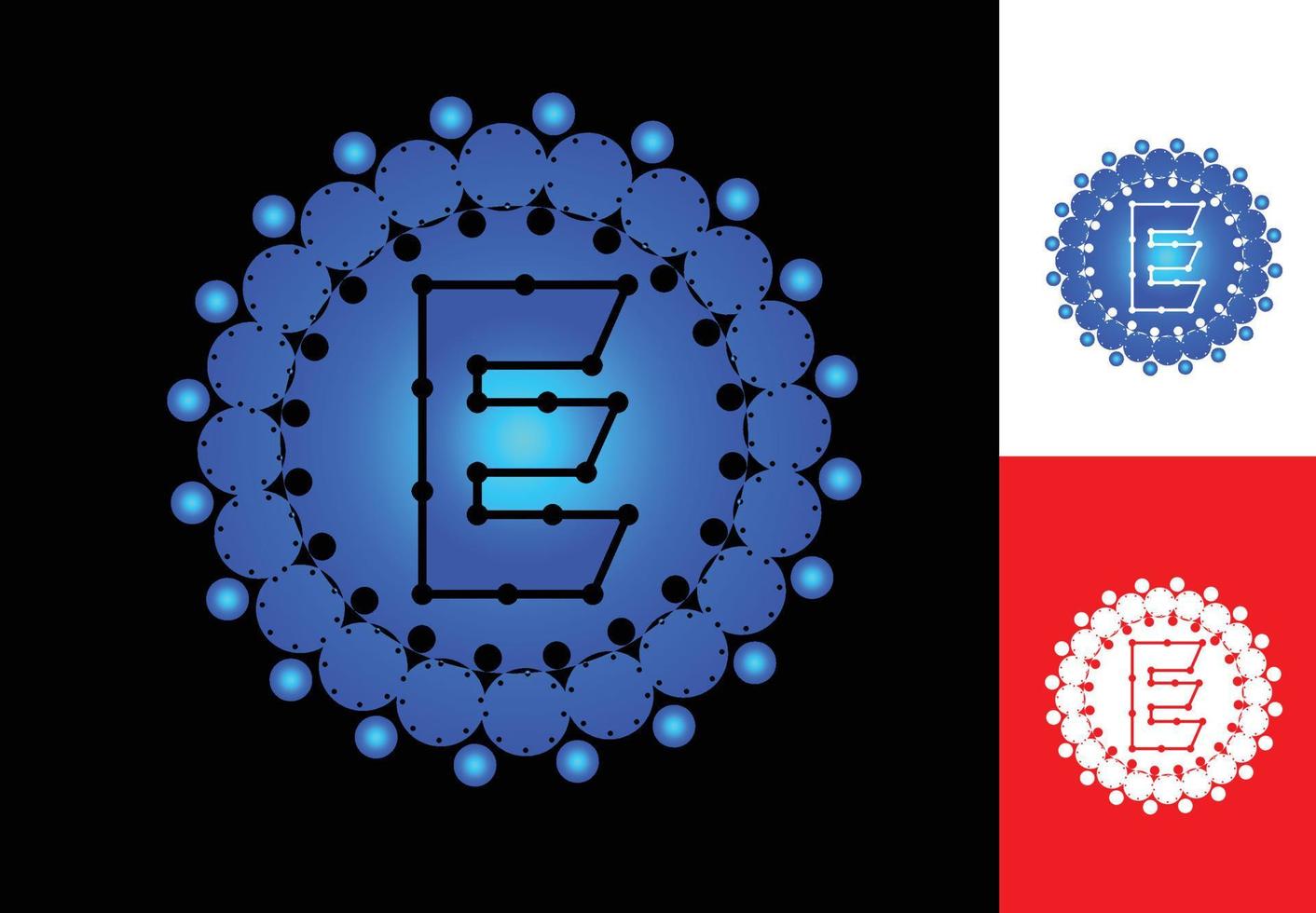 letra e com logotipo de ponto de círculo e modelo de design de ícone vetor