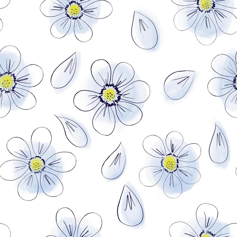 sem costura padrão floral com flores e pétalas. ilustração de estilo de linha de esboço desenhado à mão em estilo escandinavo simples em cores pastel limitadas. bom para cartões, tecido, têxtil, embrulho, papel de parede. vetor