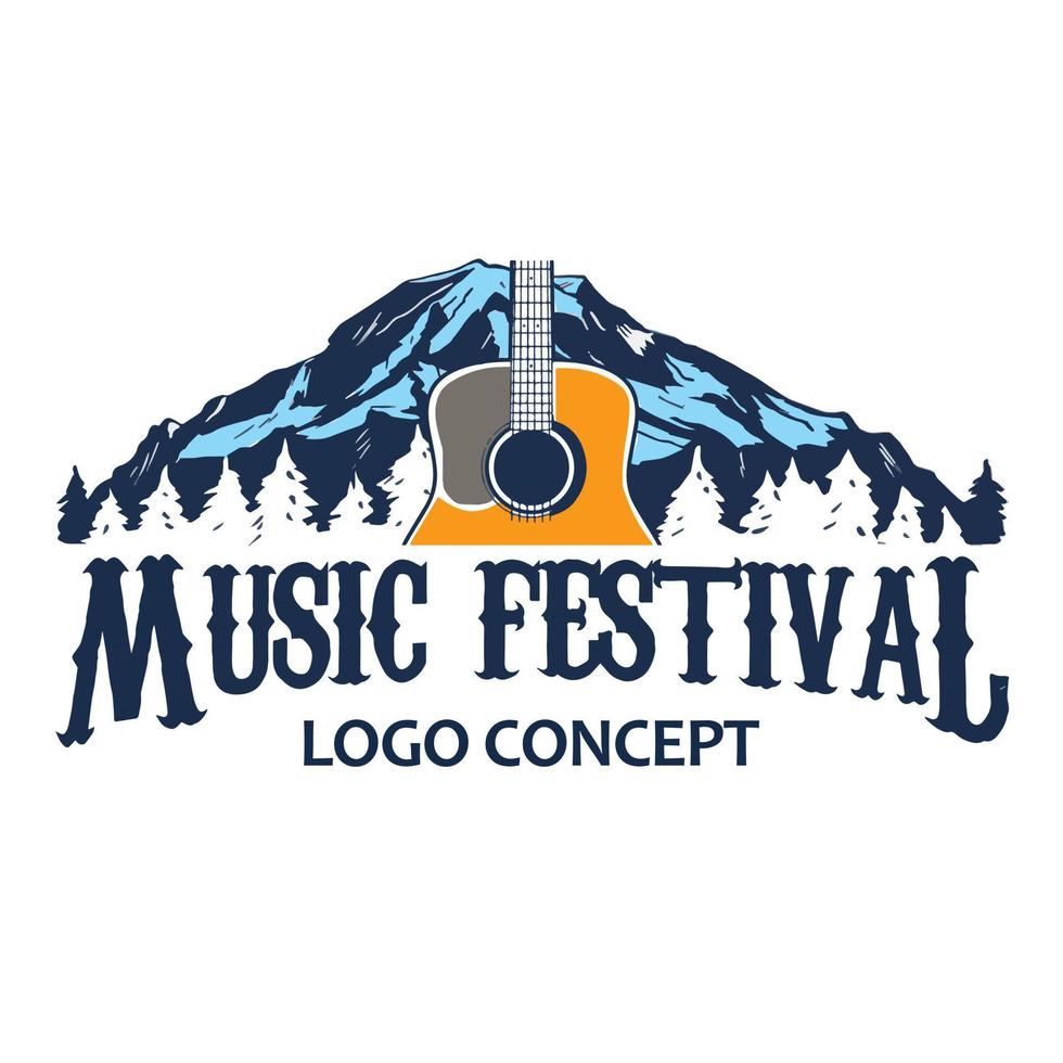 logotipo de música country de guitarra e montanha vetor