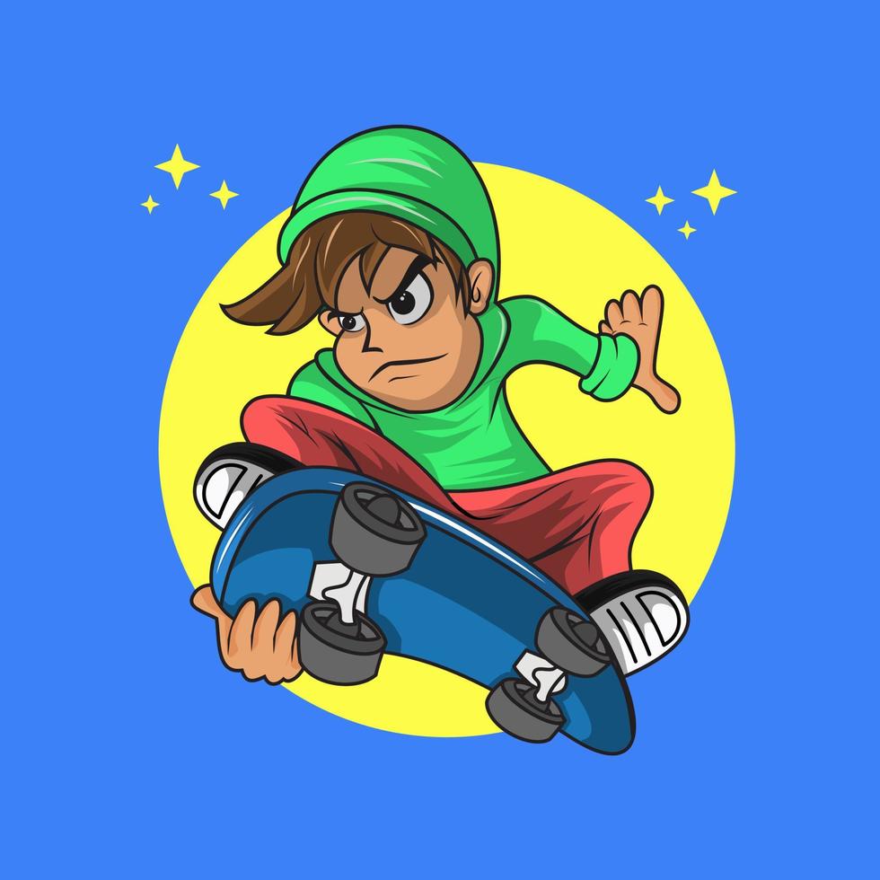 menino dos desenhos animados com skate vetor