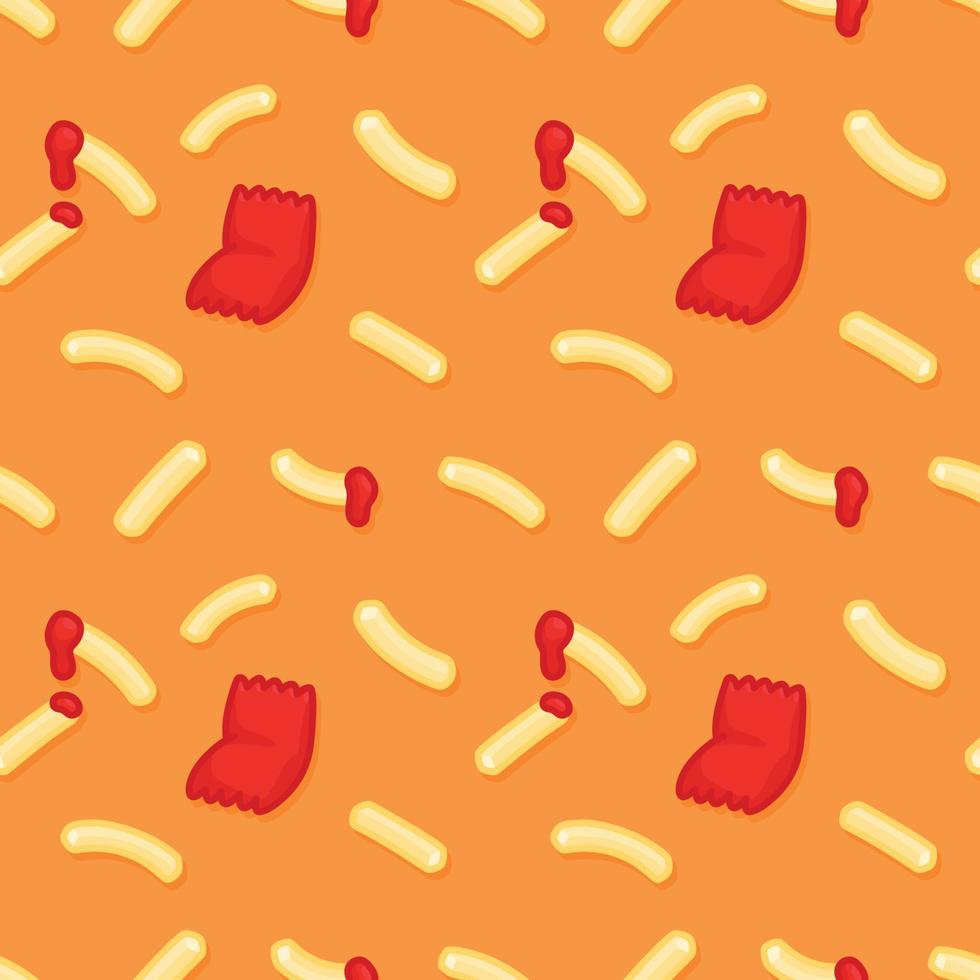 batatas fritas mergulhadas em molho de tomate kawaii doodle vetor plano sem costura padrão papel de parede papel de parede