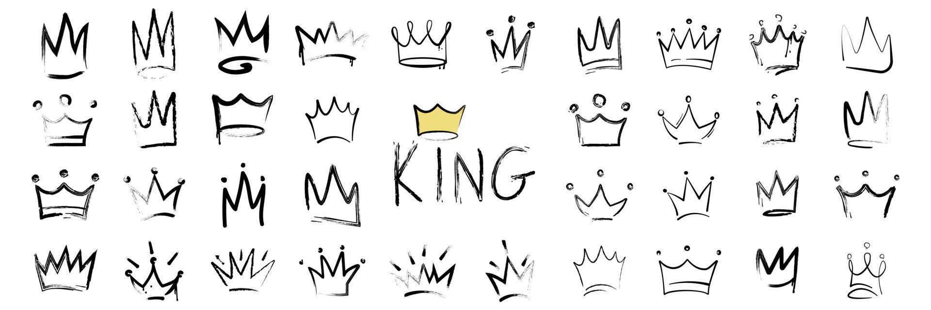 conjunto de ícones do logotipo do grafite da coroa. ilustração de estilo doodle vetor