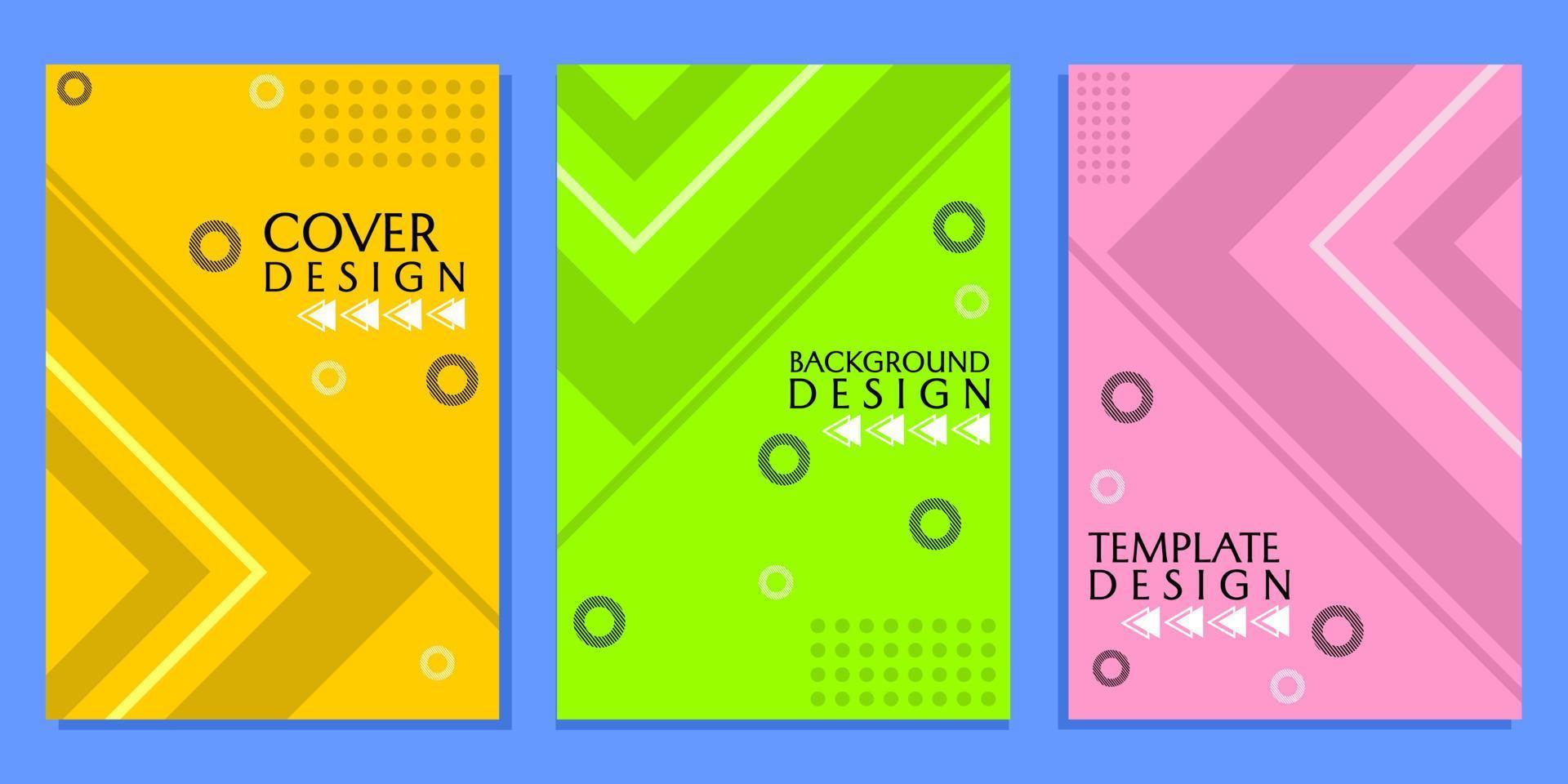 conjunto de desenhos de capa de livro amarelo, verde e rosa no estilo de geometria de linha. usado para design de capa de relatório vetor