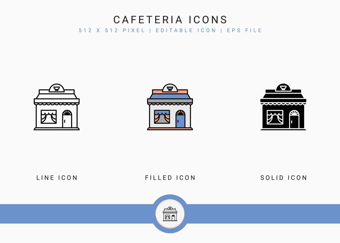 ícones de cafeteria definir ilustração vetorial com estilo de linha de ícone sólido. conceito de construção de café moderno. ícone de traçado editável em fundo isolado para web design, interface de usuário e aplicativo móvel vetor