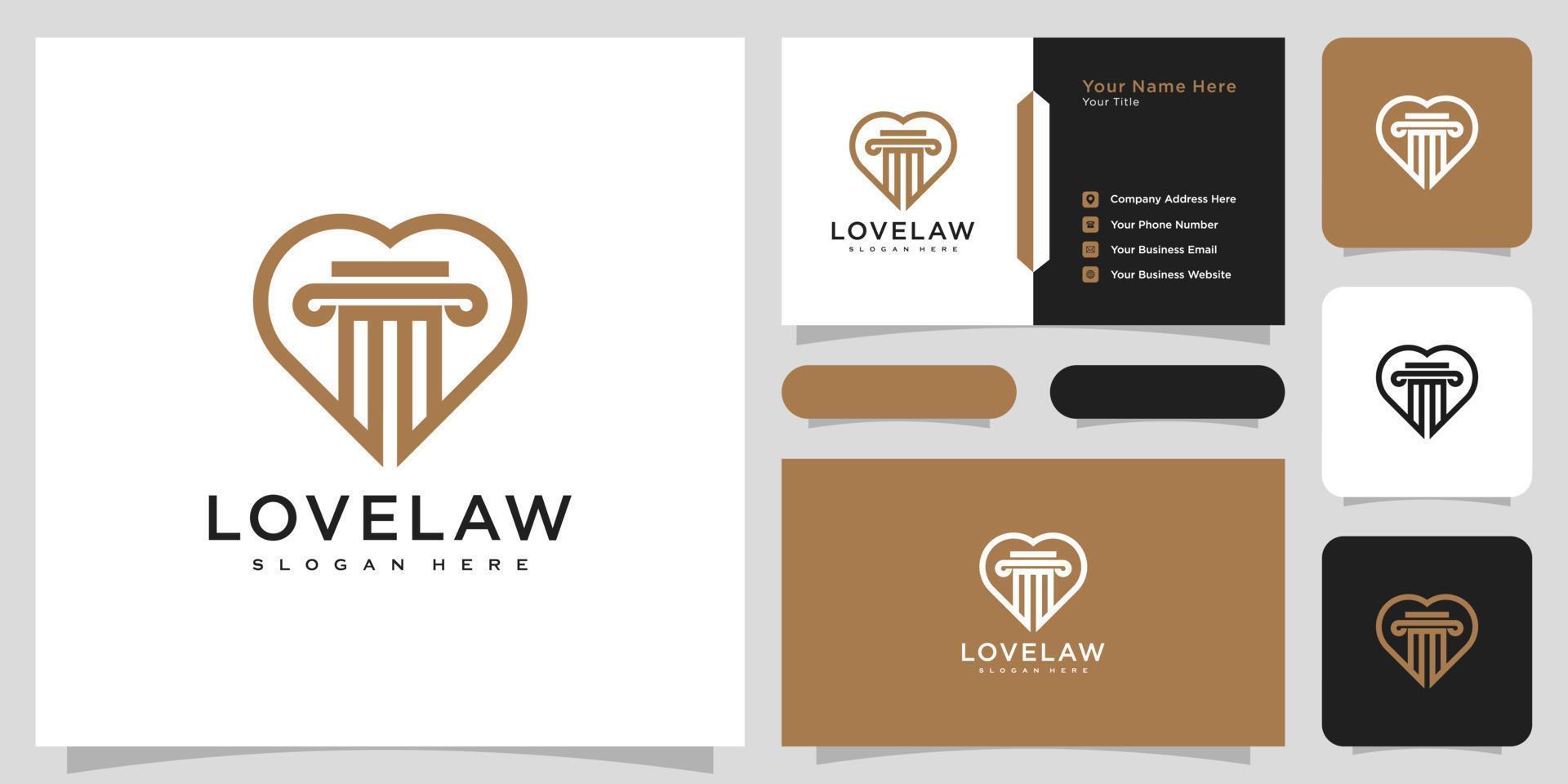 amor e design de vetor de logotipo de escritório de advocacia e cartão de visita