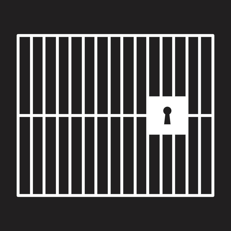 eps10 vetor branco prisão ou ícone de prisão com porta trancada e barras verticais em estilo simples e moderno isolado em fundo preto
