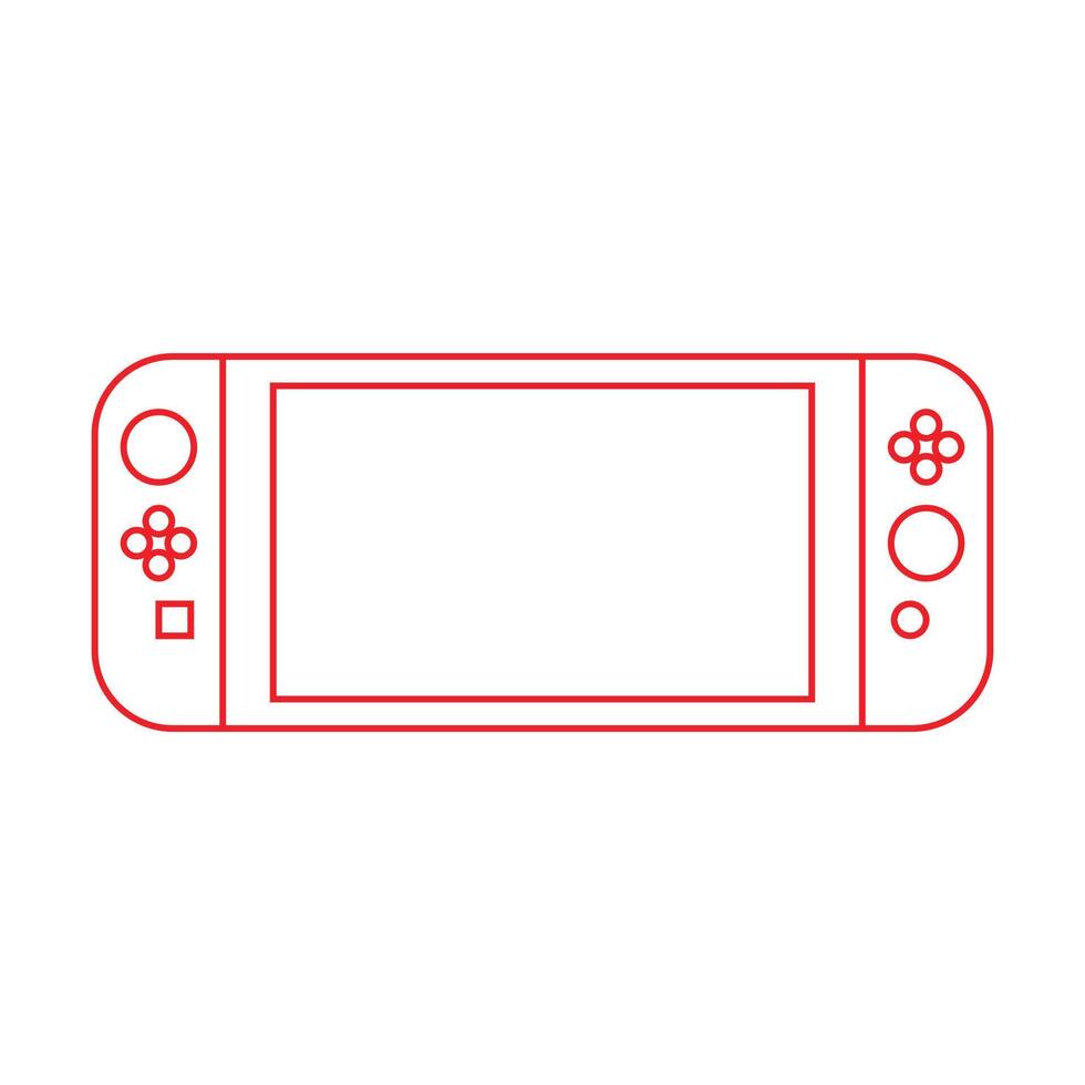 ícone de arte de linha de dispositivo portátil de videogame de vetor vermelho eps10 em estilo moderno moderno simples plano isolado no fundo branco