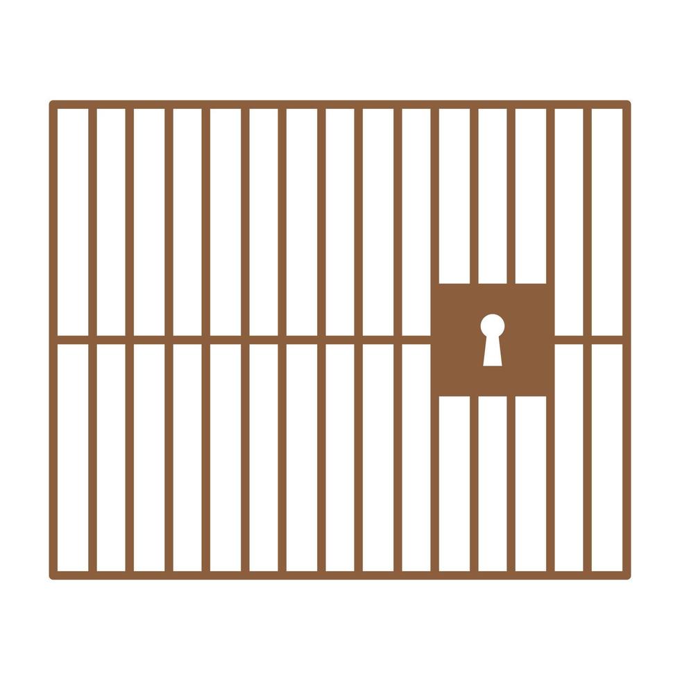 eps10 marrom vector prisão ou ícone de prisão com porta trancada e barras verticais em estilo simples e moderno isolado no fundo branco