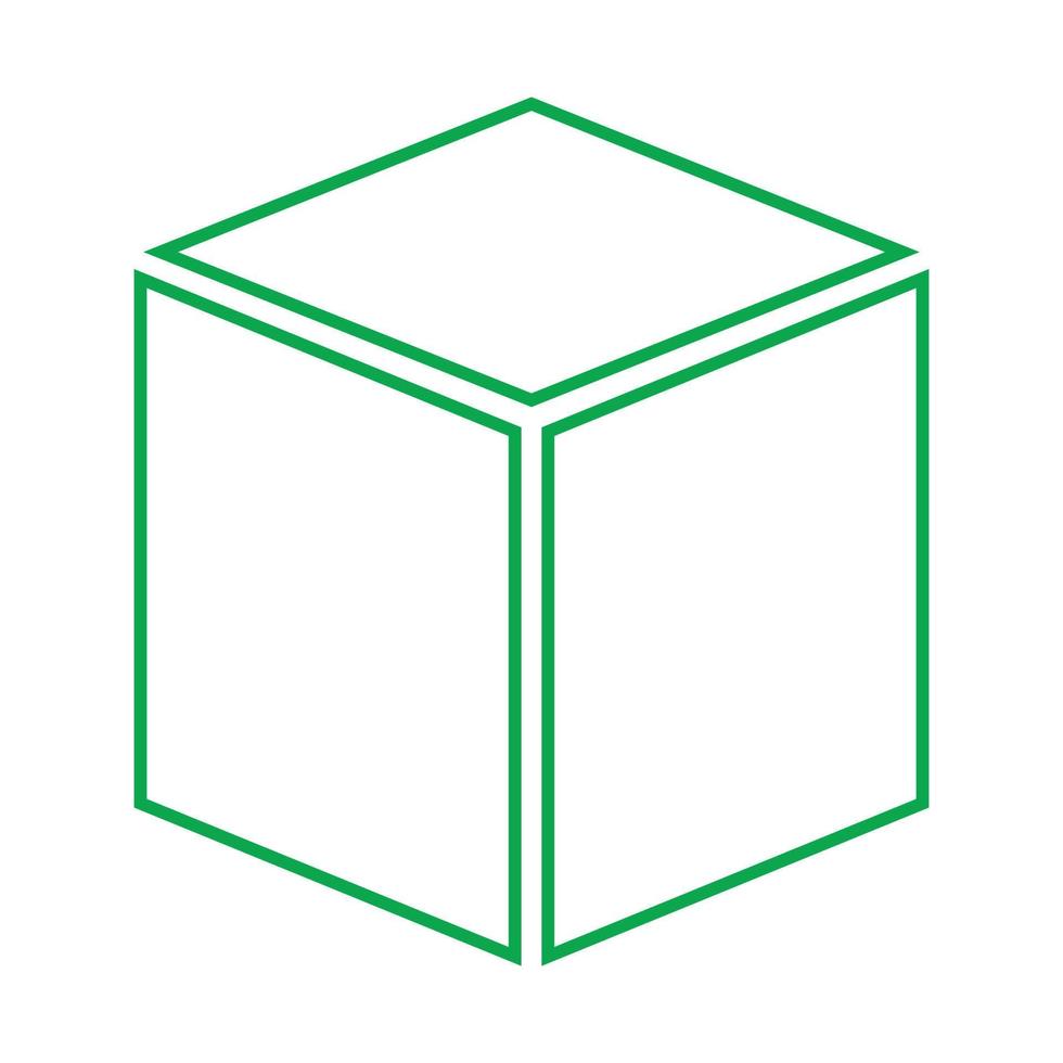 ícone de linha de cubo tridimensional ou 3d de vetor verde eps10 em estilo simples e moderno isolado no fundo branco