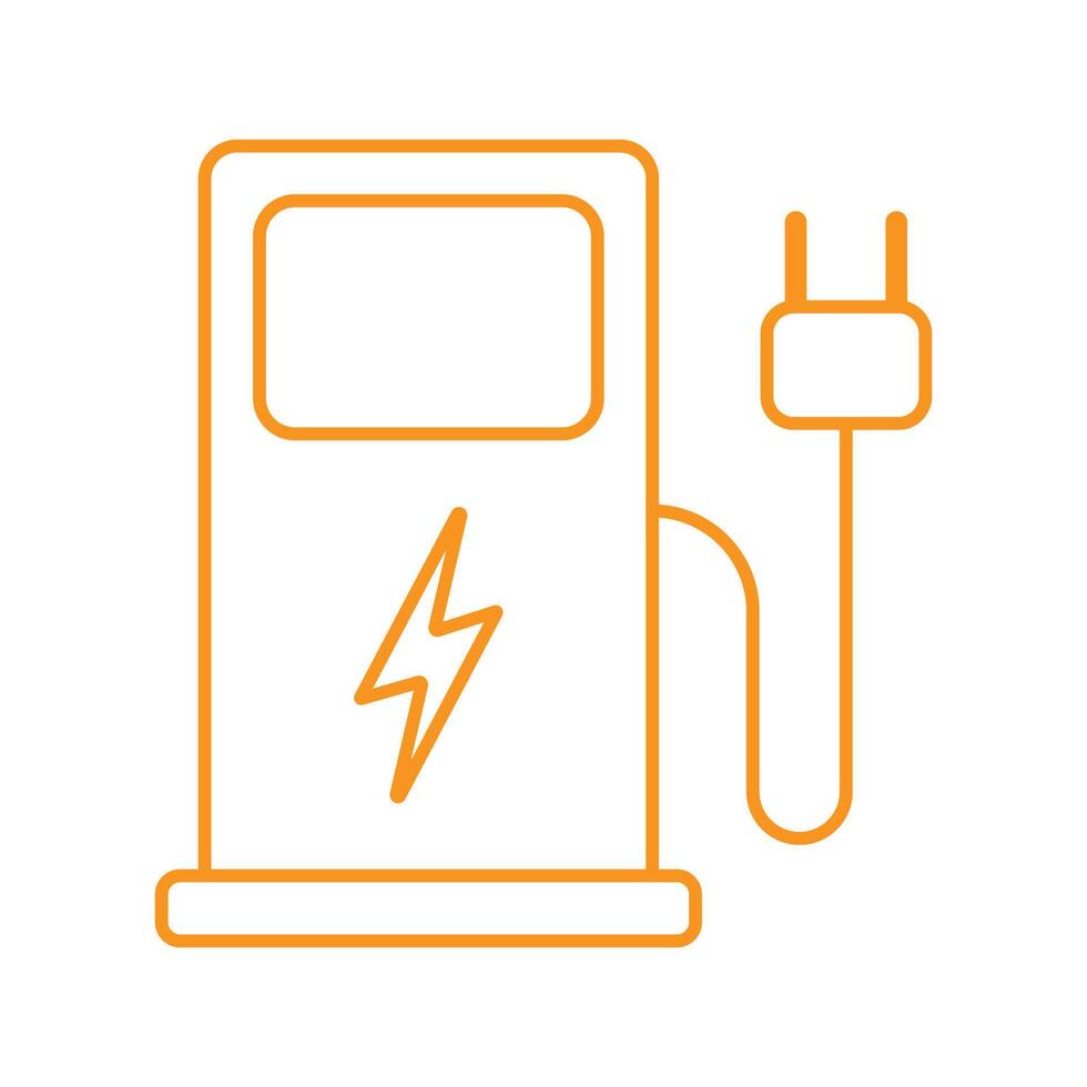 ícone de linha de estação de carregamento de veículo elétrico vetor laranja eps10 em estilo simples e moderno isolado no fundo branco