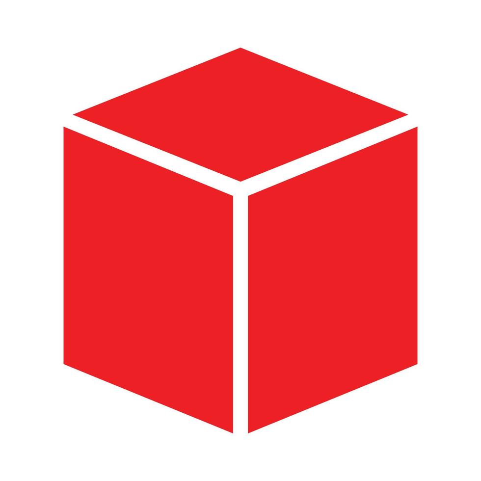 ícone de cubo tridimensional ou 3d de vetor vermelho eps10 em estilo simples e moderno isolado no fundo branco