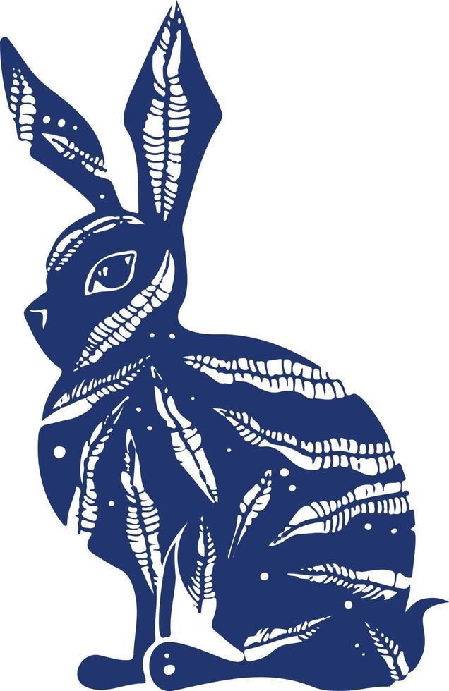 coelho de lebre com ilustração azul escuro de flores vetor