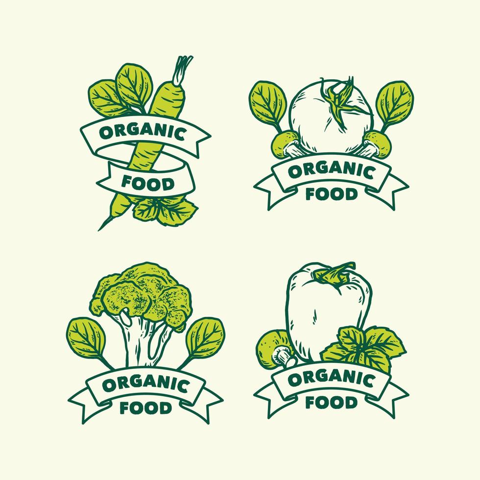 logotipo de rótulo de comida de natureza orgânica desenhada à mão vintage vetor