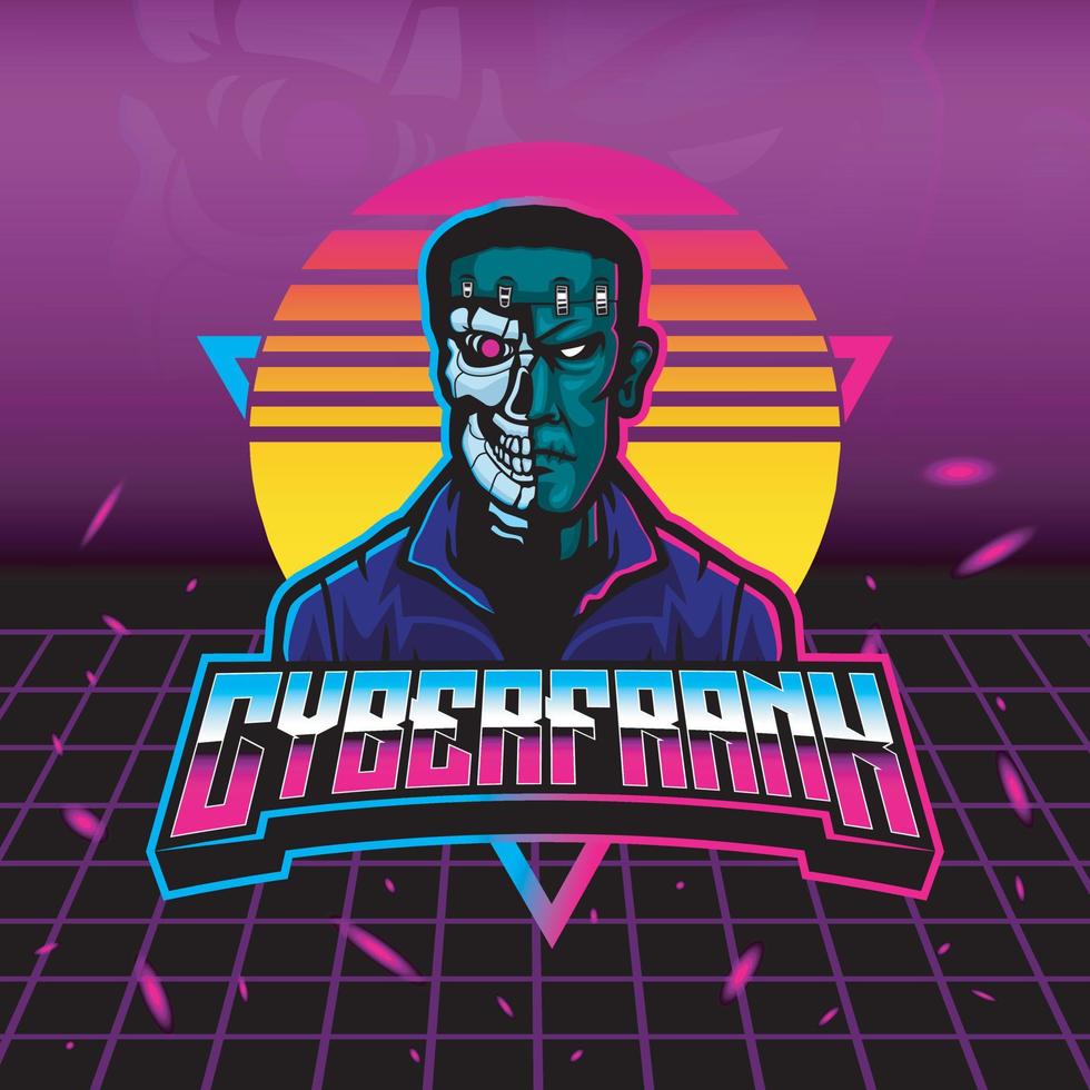 design de logotipo de jogos de mascote de cyborg frankenstein vetor