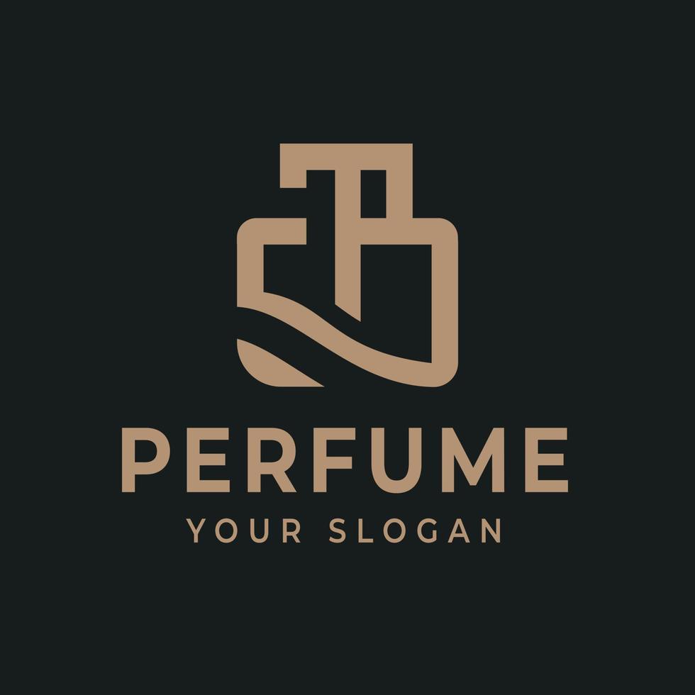 design de logotipo com linha de frasco de perfume premium e linha de ornamento, letras tp, adequado para negócios de cosméticos de moda vetor