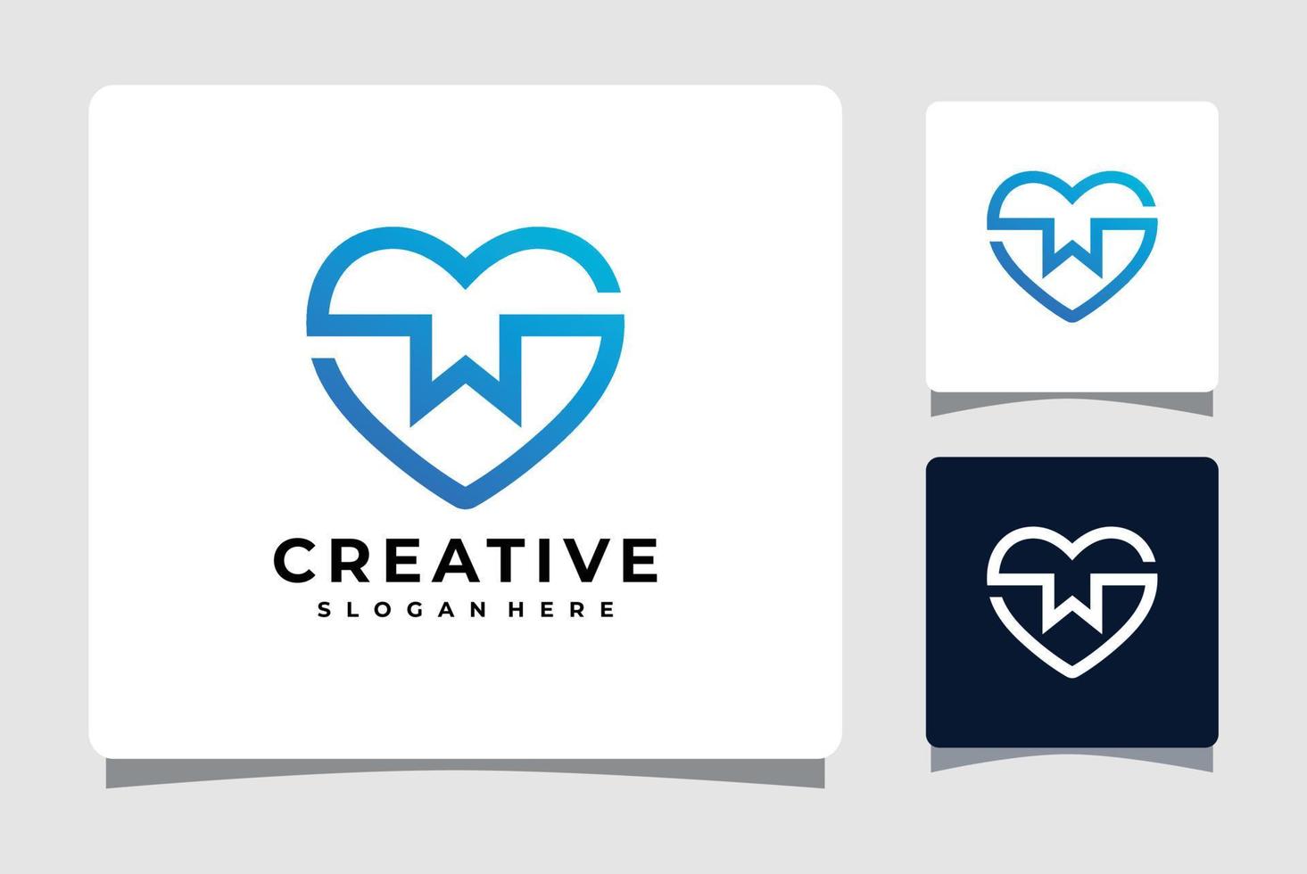 inspiração de design de modelo de logotipo de coração letra w vetor