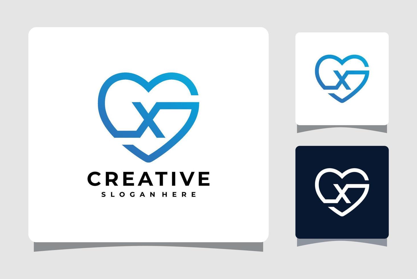 inspiração de design de modelo de logotipo de carta x coração vetor