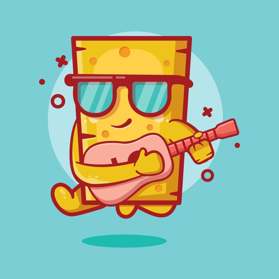 mascote de personagem de queijo legal tocando desenho de guitarra isolado em design de estilo simples vetor