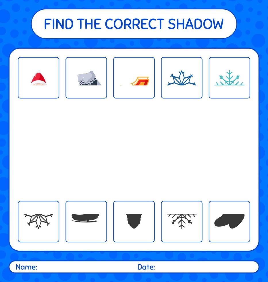 encontre o jogo de sombras correto com o ícone de natal. planilha para crianças pré-escolares, folha de atividades para crianças vetor