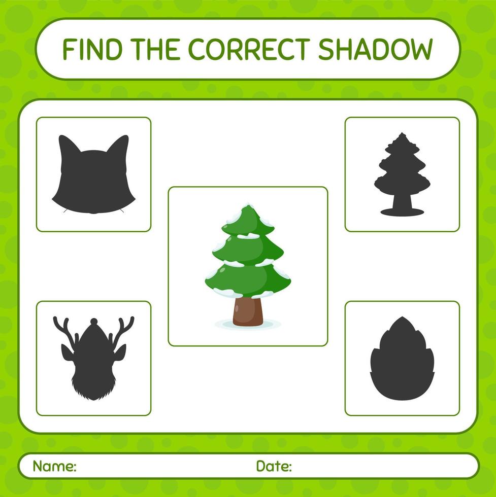 encontre o jogo de sombras correto com pinheiro. planilha para crianças pré-escolares, folha de atividades para crianças vetor