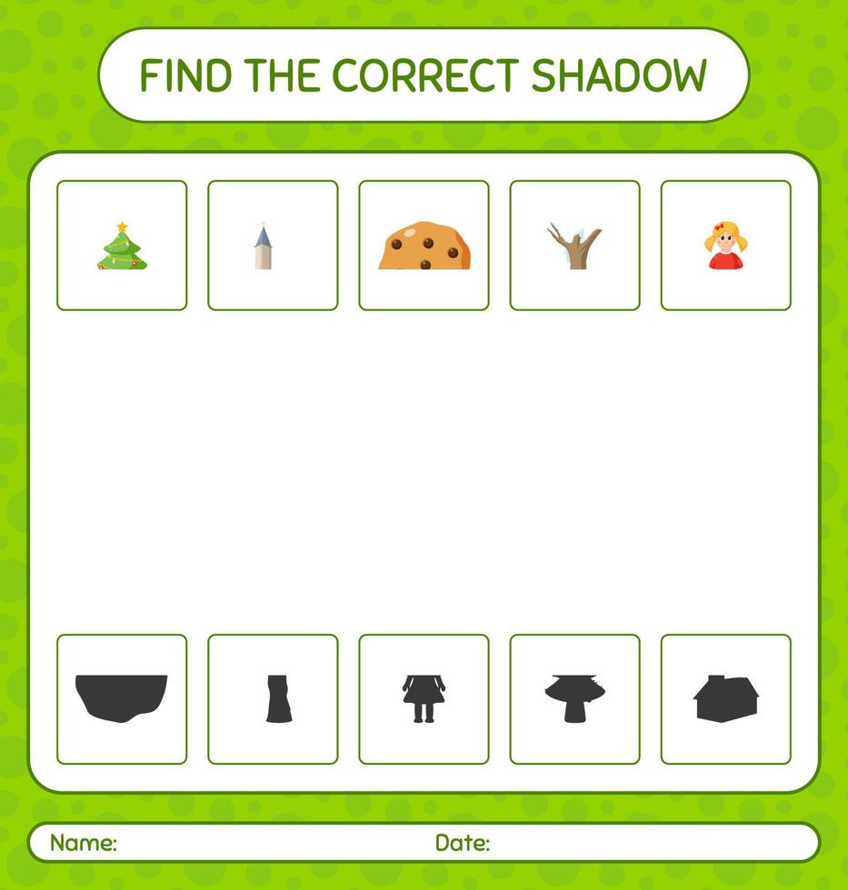 encontre o jogo de sombras correto com o ícone de natal. planilha para crianças pré-escolares, folha de atividades para crianças vetor