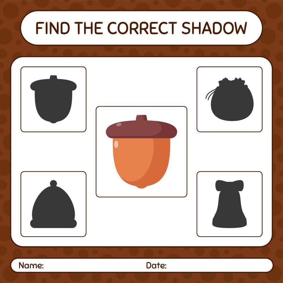 encontre o jogo de sombras correto com bolota. planilha para crianças pré-escolares, folha de atividades para crianças vetor