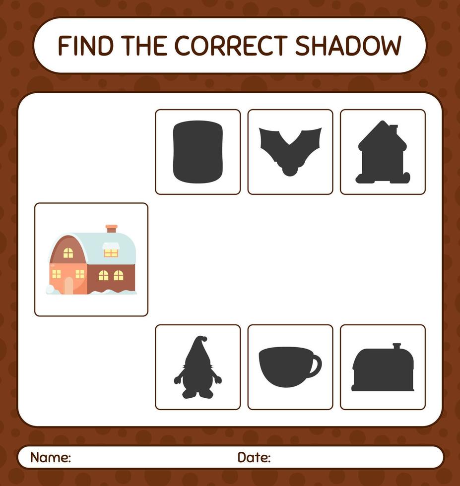 encontre o jogo de sombras correto com a casa. planilha para crianças pré-escolares, folha de atividades para crianças vetor