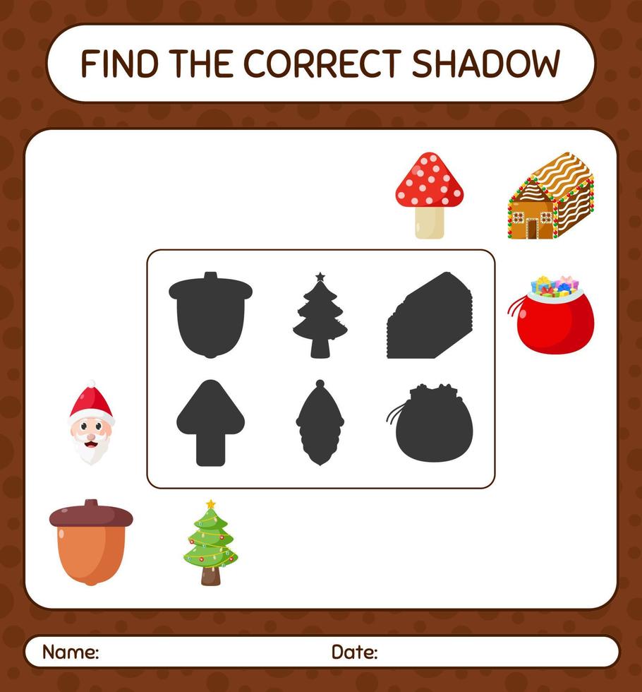 encontre o jogo de sombras correto com o ícone de natal. planilha para crianças pré-escolares, folha de atividades para crianças vetor